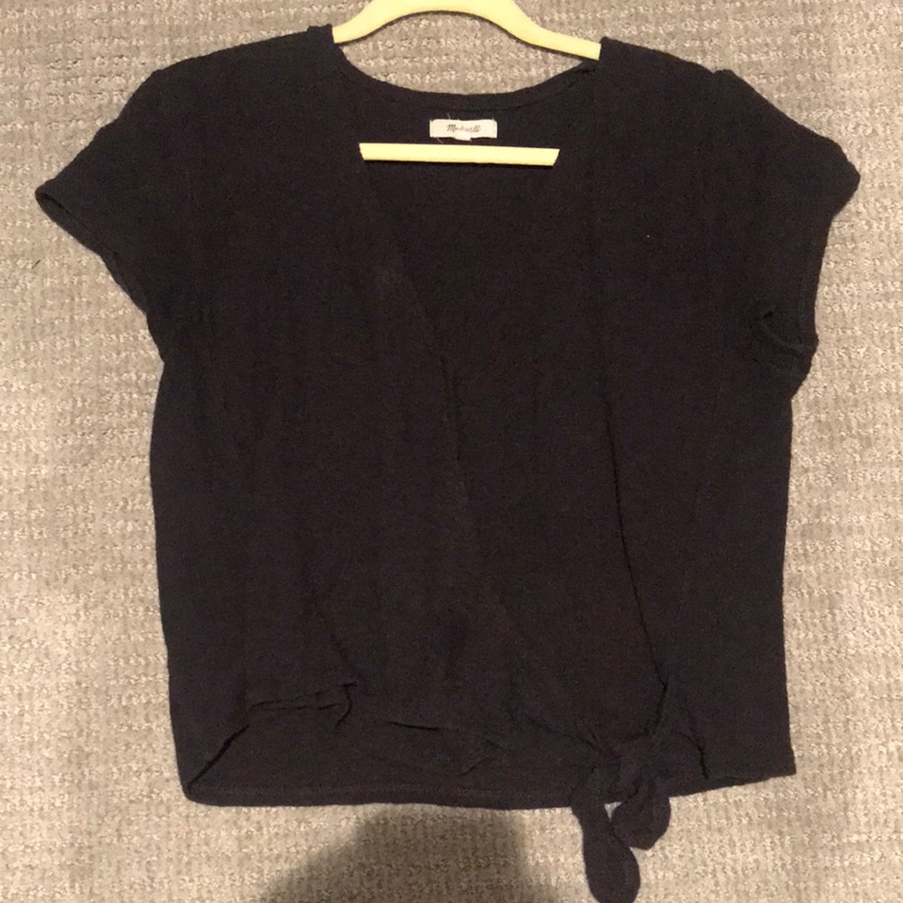 Madewell black crossover knot Blouse